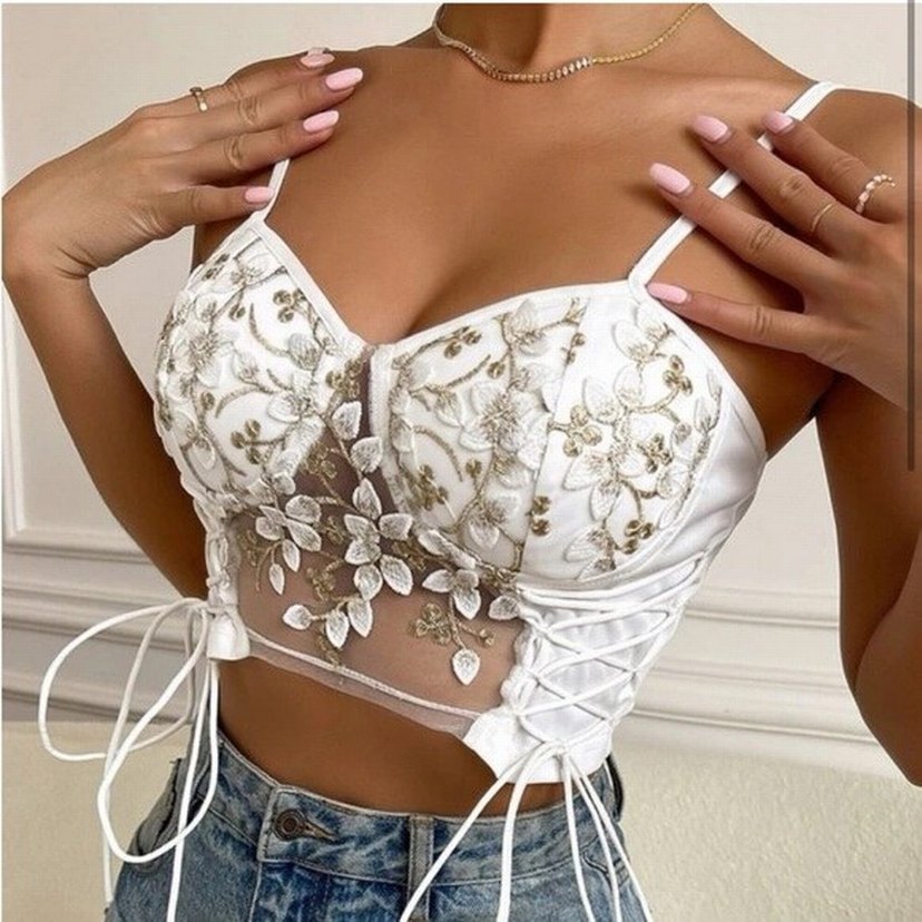 Dantel Detaylı Beyaz Bohem Mini Büstiyer - Görsel 5