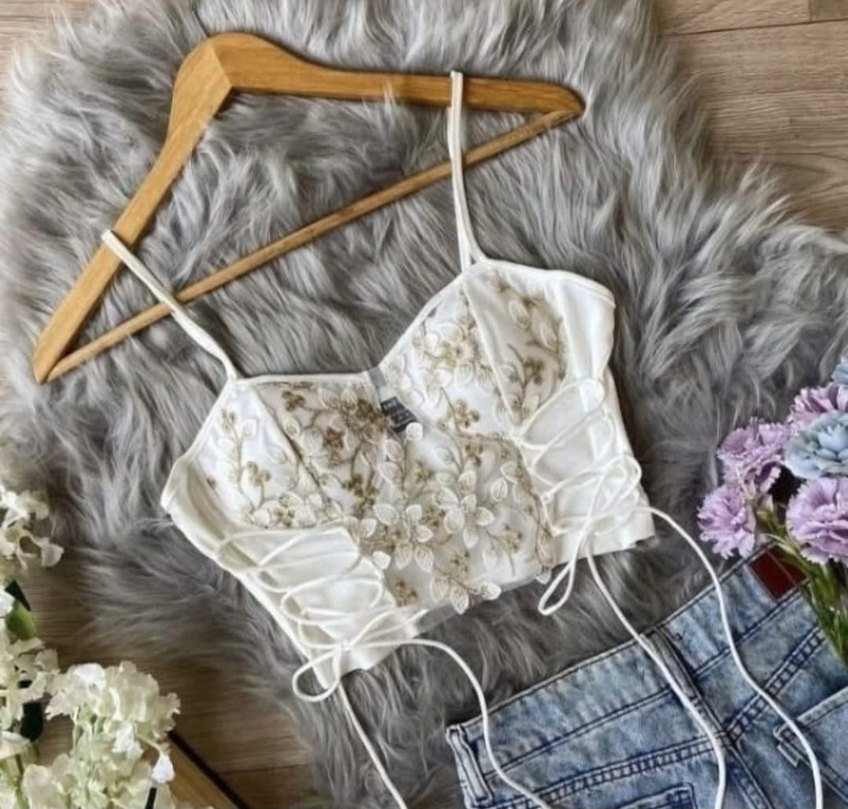 Dantel Detaylı Beyaz Bohem Mini Büstiyer - Görsel 2