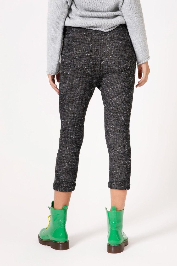 Kadın Gri Örgü Yırtık Boyfriend Pantolon - Görsel 2