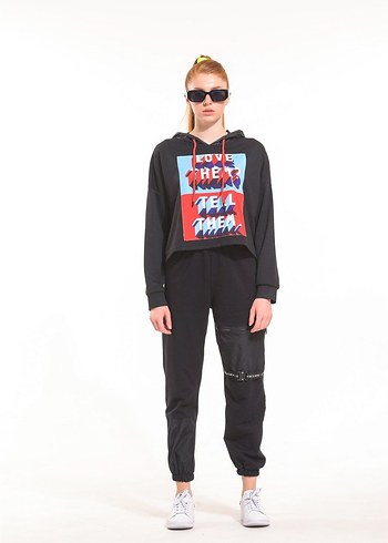 Kadın Siyah Fermuarlı Rahat Eşofman Altı - Görsel 4