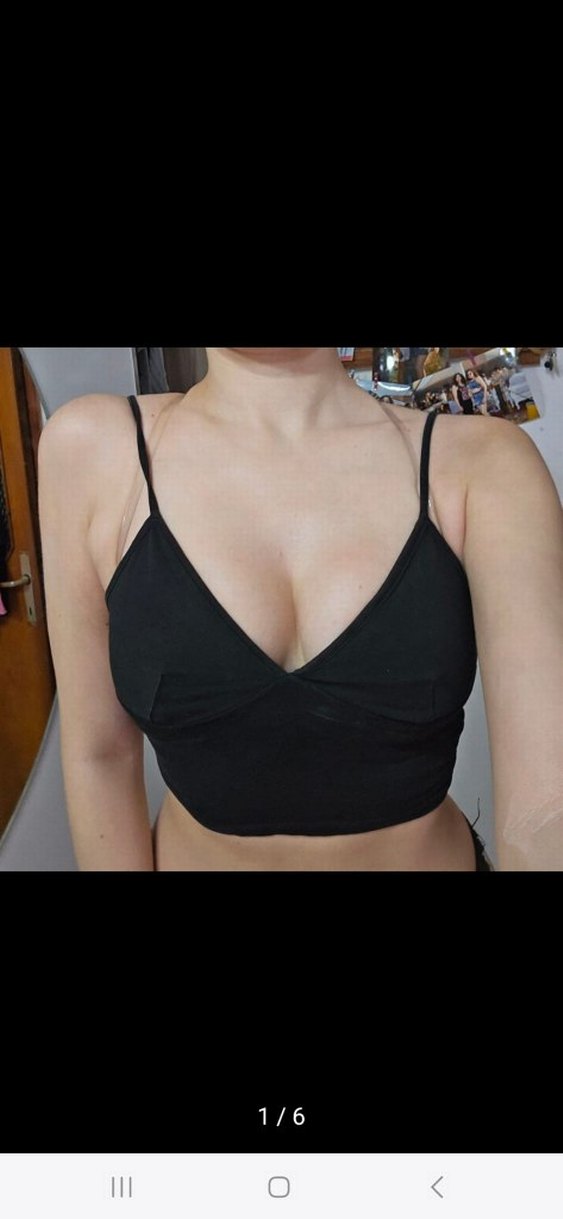 Siyah V Yaka İnce Askılı Crop Top - Görsel 2