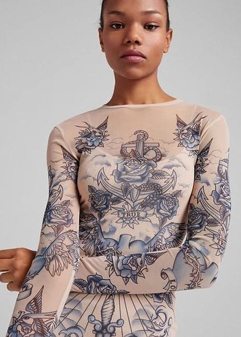 Drapeli Yüksek Yakalı Gri Baskılı Midi Kalem Elbise - Görsel 12