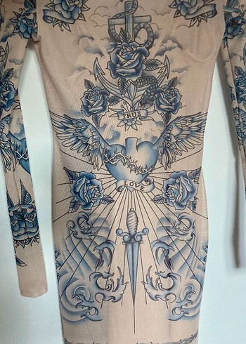 Drapeli Yüksek Yakalı Gri Baskılı Midi Kalem Elbise - Görsel 10