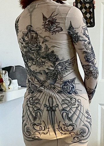 Drapeli Yüksek Yakalı Gri Baskılı Midi Kalem Elbise - Görsel 6