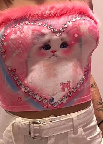 Pembe Kürklü Straplez Tie-Dye Büstiyer - Görsel 6