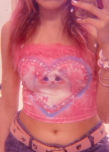 Pembe Kürklü Straplez Tie-Dye Büstiyer - Görsel 4