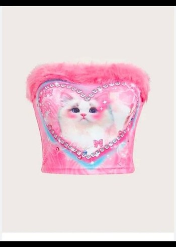 Pembe Kürklü Straplez Tie-Dye Büstiyer - Görsel 7