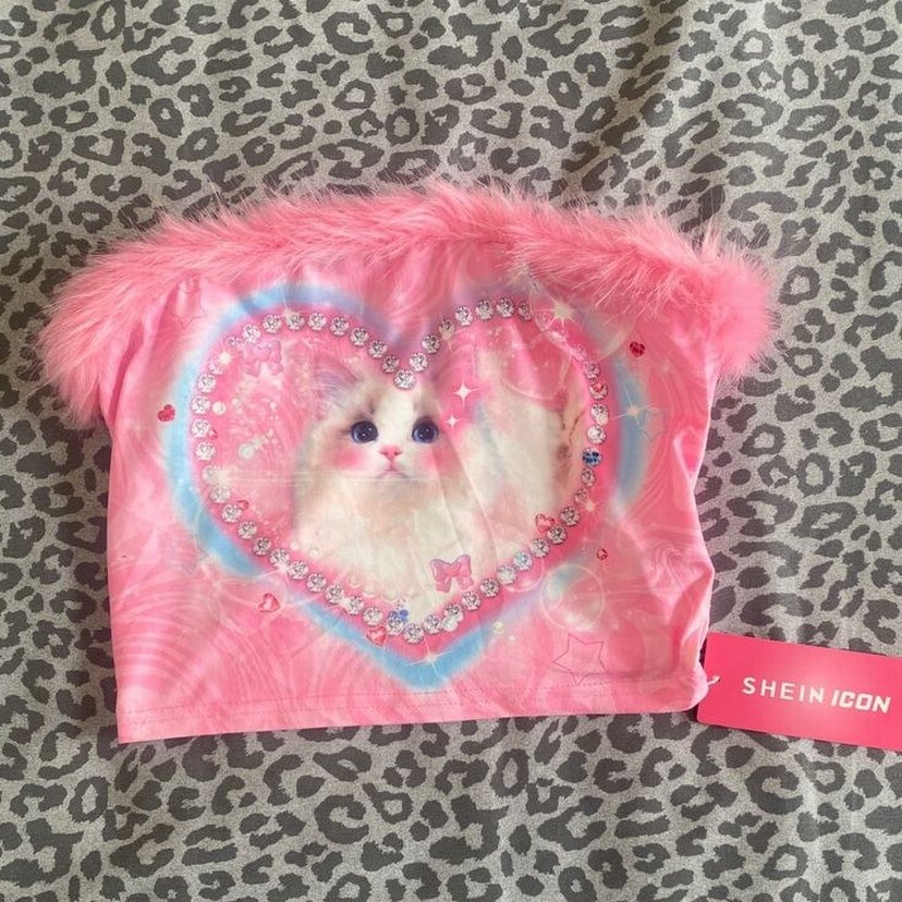 Pembe Kürklü Straplez Tie-Dye Büstiyer - Görsel 5