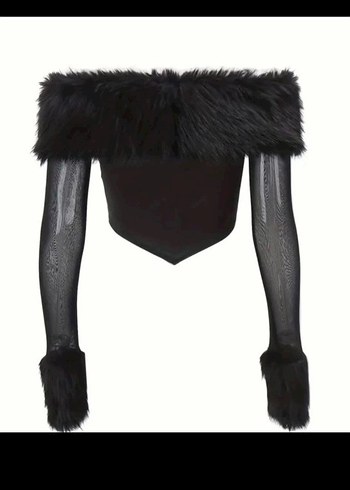 Kürk Detaylı Siyah Gotik Straplez Büstiyer - Görsel 3