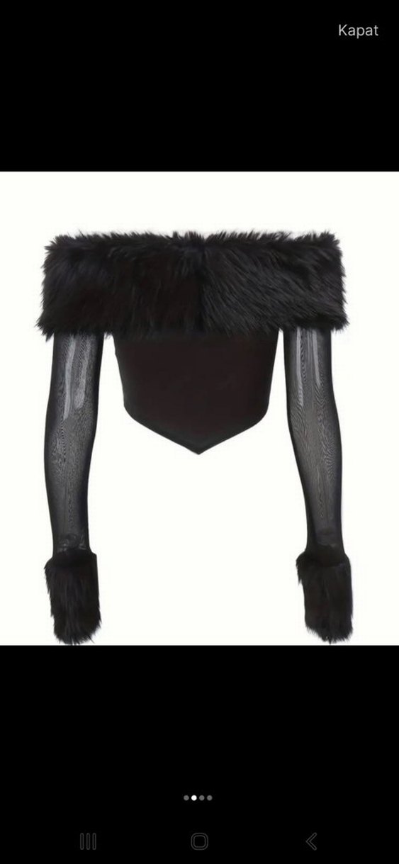 Kürk Detaylı Siyah Gotik Straplez Büstiyer - Görsel 3