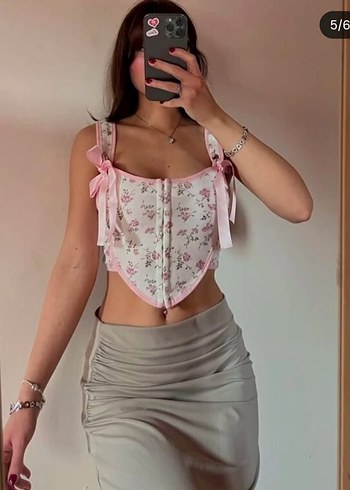 Pembe Çiçek Desenli Düğmeli Straplez Büstiyer - Görsel 13