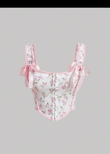 Pembe Çiçek Desenli Düğmeli Straplez Büstiyer - Görsel 3