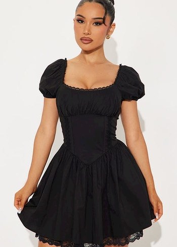 Siyah Gotik Nakışlı Mini Elbise - Görsel 3