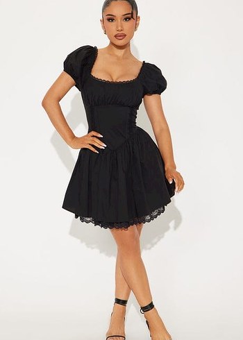 Siyah Gotik Nakışlı Mini Elbise - Görsel 2