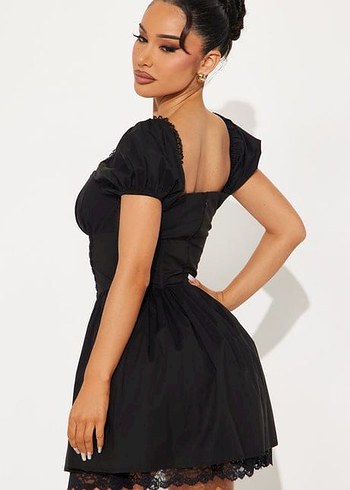 Siyah Gotik Nakışlı Mini Elbise - Görsel 5