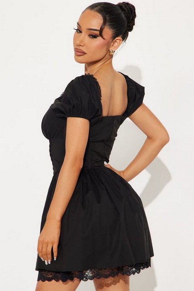 Siyah Gotik Nakışlı Mini Elbise - Görsel 5