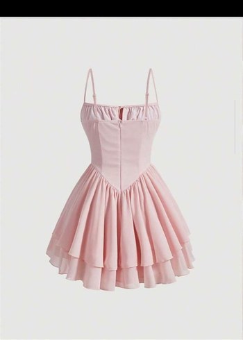 Pembe Fırfırlı Midi Kadın Elbise - Görsel 2