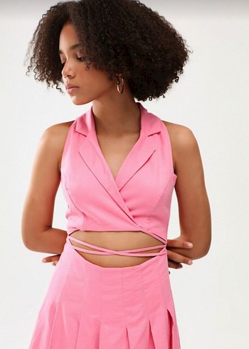 Pembe V Yaka Mini Bohem Elbise - Görsel 4