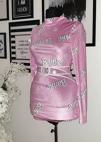 Pembe Baskılı Uzun Kollu Midi Elbise - Görsel 4