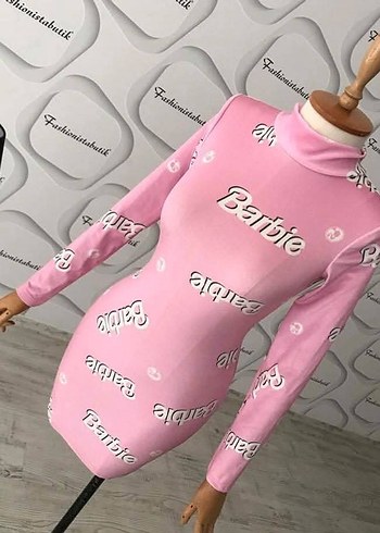 Pembe Baskılı Uzun Kollu Midi Elbise - Görsel 6