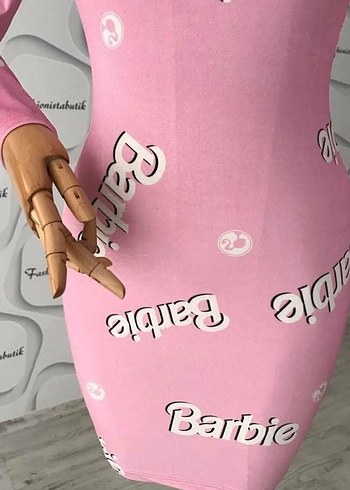 Pembe Baskılı Uzun Kollu Midi Elbise - Görsel 7