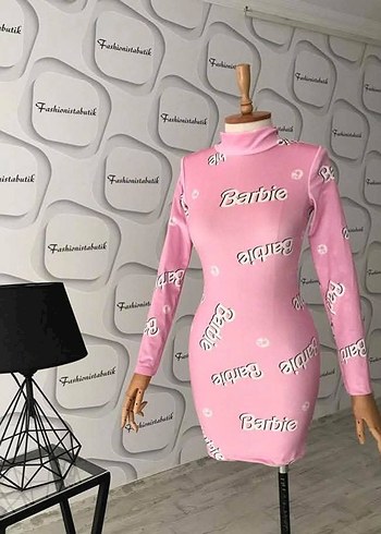 Pembe Baskılı Uzun Kollu Midi Elbise - Görsel 2