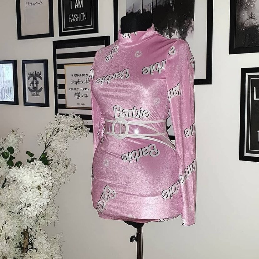 Pembe Baskılı Uzun Kollu Midi Elbise - Görsel 4