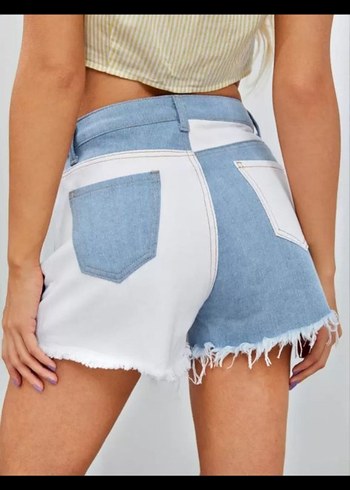 Sheinside Beyaz Mavi Batik Desenli Mini Kot Şort