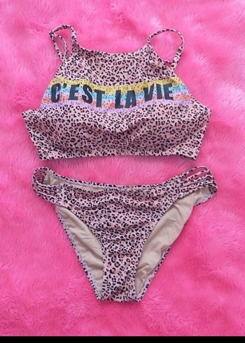 Pembe Baskılı İp Askılı Bikini