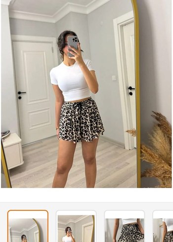 H&M Leopar Desenli Kemerli Kadın Mini Şort