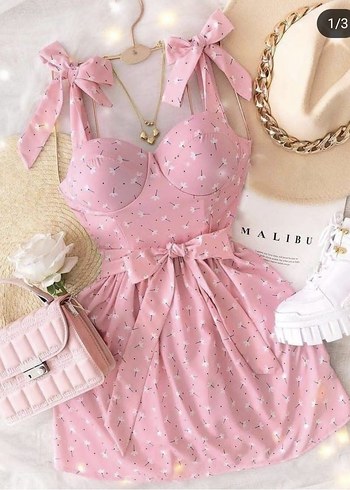 Pembe Mini Elbise, Askılı, Dantel Detaylı