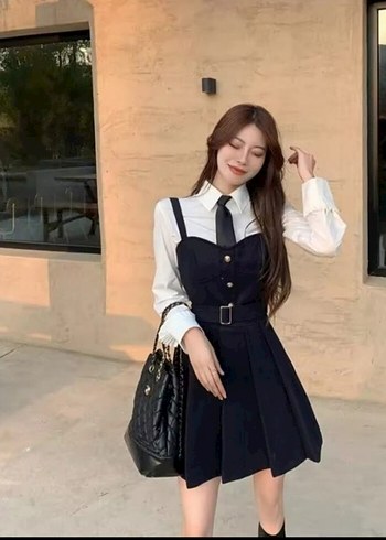 Siyah Kemerli Midi Straplez Elbise - Görsel 11