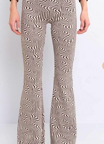 xs Beden Zebra desen kahverengi ispanyol paça pantolon