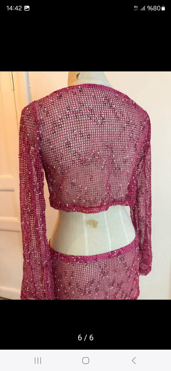 Dantel Detaylı Parlak Pembe Bohem Bolero - Görsel 2