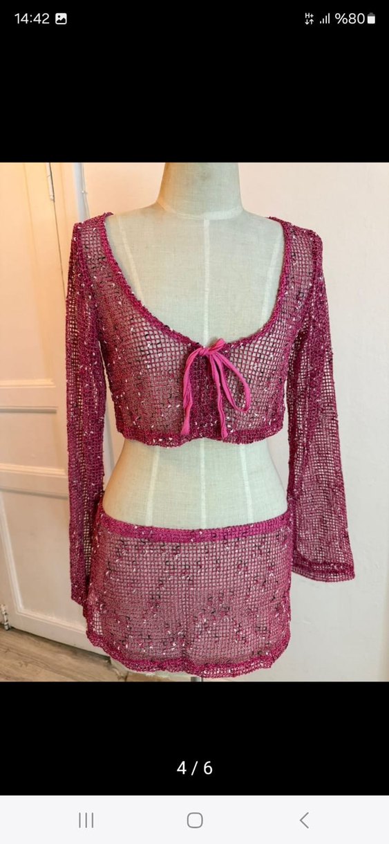 Dantel Detaylı Parlak Pembe Bohem Bolero - Görsel 3