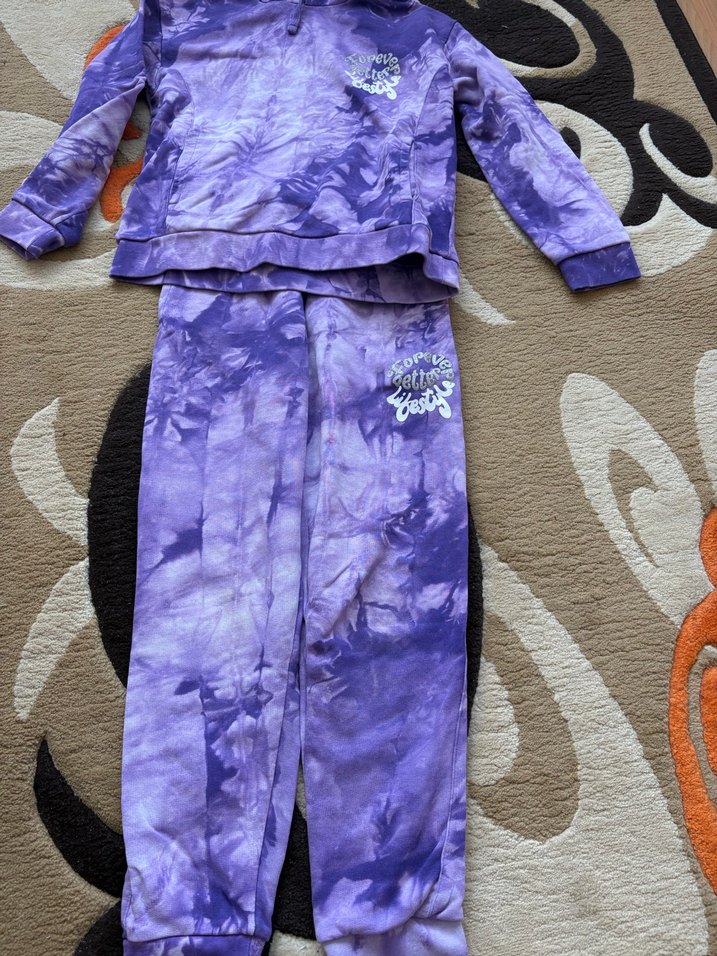 Mor Bağlamalı Desenli Kapüşonlu Sweatshirt ve Eşofman - Görsel 2