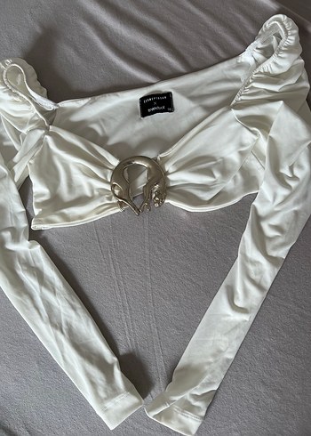 Beyaz Straplez Kemer Detaylı Uzun Kollu Bluz - Görsel 3