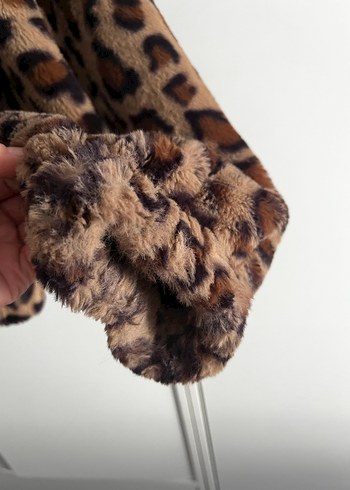 Kahverengi Leopar Desenli Kapüşonlu Kadın Ceket - Görsel 5