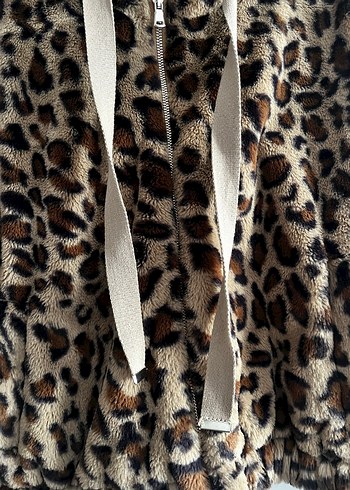 Kahverengi Leopar Desenli Kapüşonlu Kadın Ceket - Görsel 3