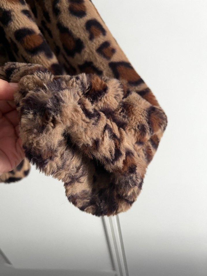 Kahverengi Leopar Desenli Kapüşonlu Kadın Ceket - Görsel 5