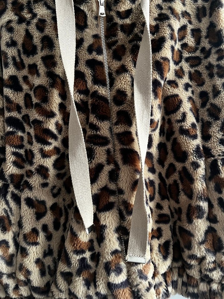 Kahverengi Leopar Desenli Kapüşonlu Kadın Ceket - Görsel 3