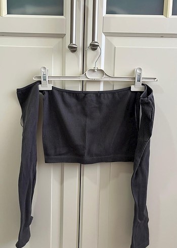 Gri Mini Straplez Halter Yaka Bluz - Görsel 3