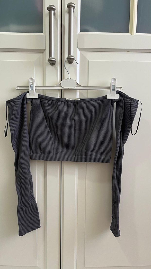 Gri Mini Straplez Halter Yaka Bluz - Görsel 2