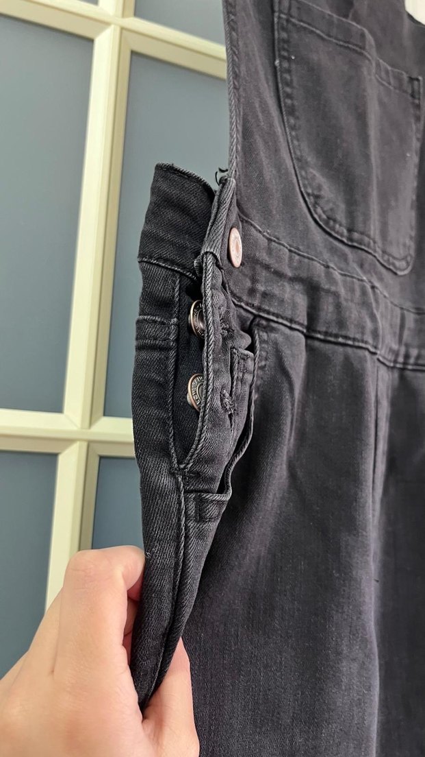 Siyah Denim Askılı Uzun Tulum - Görsel 3