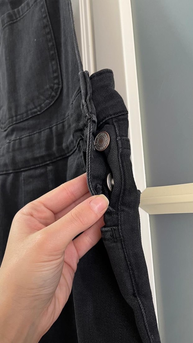 Siyah Denim Askılı Uzun Tulum - Görsel 2