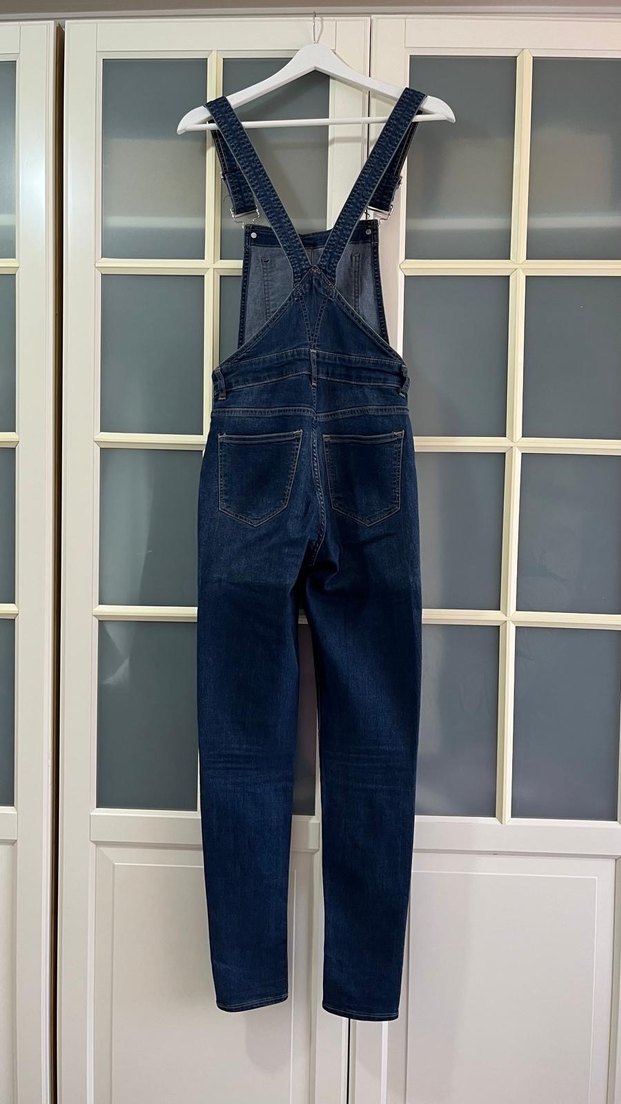 Kadın Lacivert Denim Askılı Tulum - Görsel 3