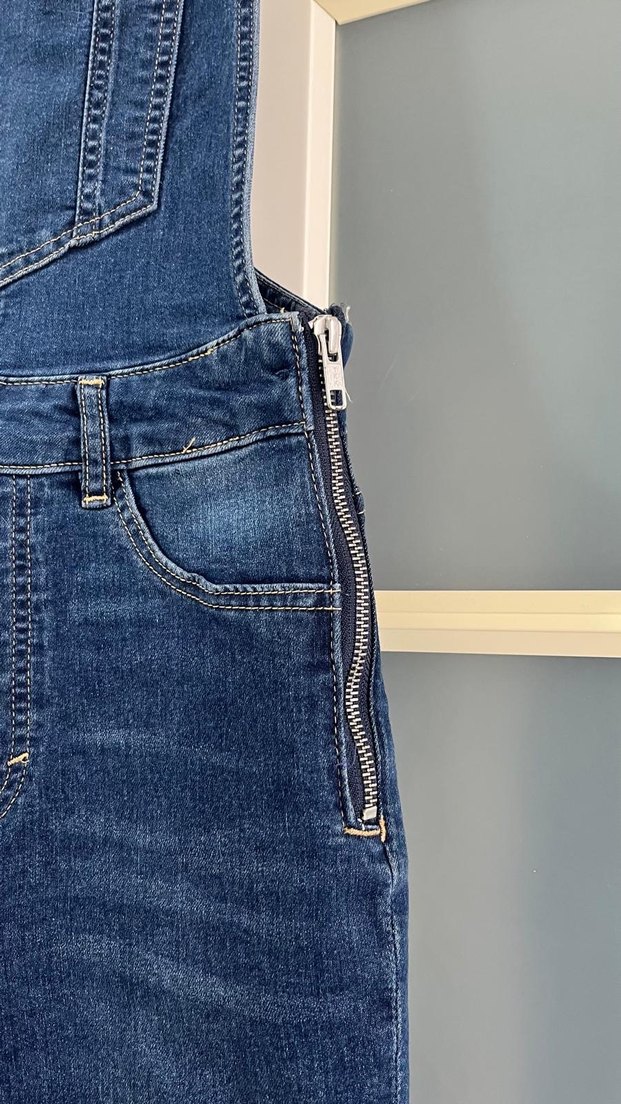 Kadın Lacivert Denim Askılı Tulum - Görsel 4