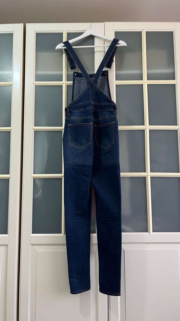 Kadın Lacivert Denim Askılı Tulum - Görsel 2