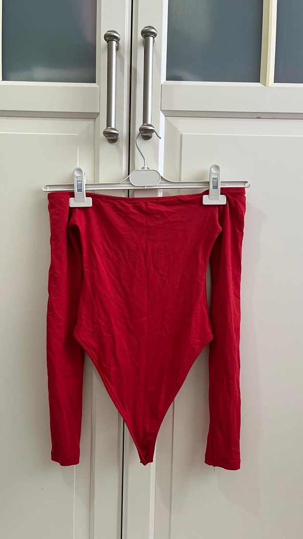 Kırmızı Drapeli Straplez Bluz - Görsel 2