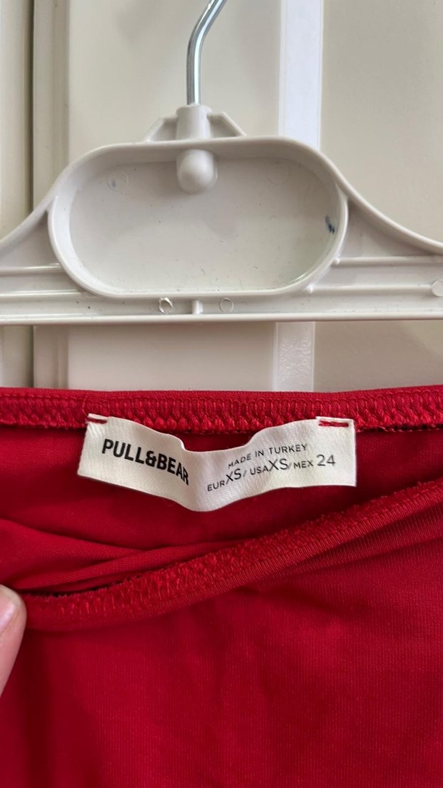 Kırmızı Drapeli Straplez Bluz - Görsel 3